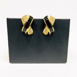 Christian Dior Crystal “X” Design Signed Clip On Vintage Earrings